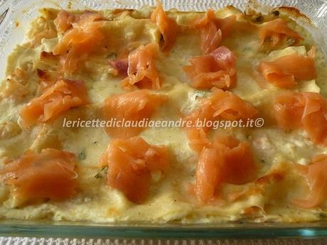 Lasagne con salmone, taleggio, philadelphia e ricotta