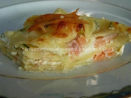 Lasagne con salmone, taleggio, philadelphia e ricotta