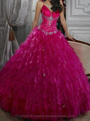 Spaghetti Straps Ball Gown Organza Floor-length Beading Quinceanera Dresses #SWEET02071930