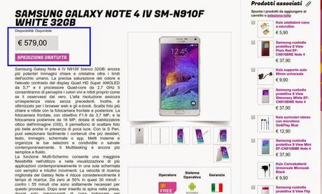 Promozione Samsung Galaxy Note 4 Garanzia Italia No Brand a 579 euro