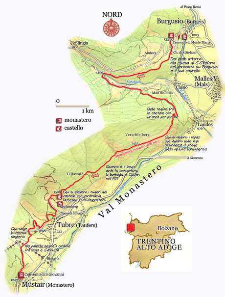 Mappa della Stundenweg Val Venosta Mappa della Stundenweg Val Venosta Val Mustair