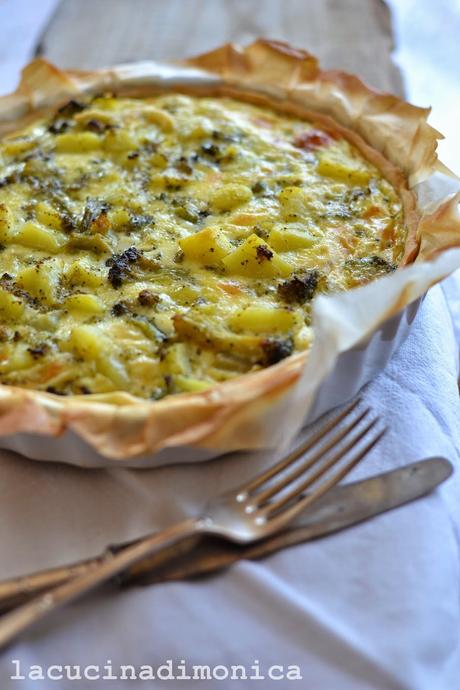 crostata di broccoli,patate e caciocavallo