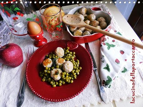 Polpettine speziate al salametto di Varzi con pisellini fini /  Spicy meatballs to Salametto Varzi with peas purposes