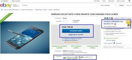 Promozione Samsung Galaxy Note Edge Garanzia Italia a 759 euro su eBay con consegna espressa SAMSUNG GALAXY NOTE 4 EDGE SM N915F 32GB GARANZIA ITALIA 24 MESI   eBay