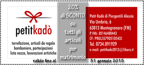 Bomboniere ed altri articoli per matrimonio con il 20% di sconto offerto da Petit Kadò