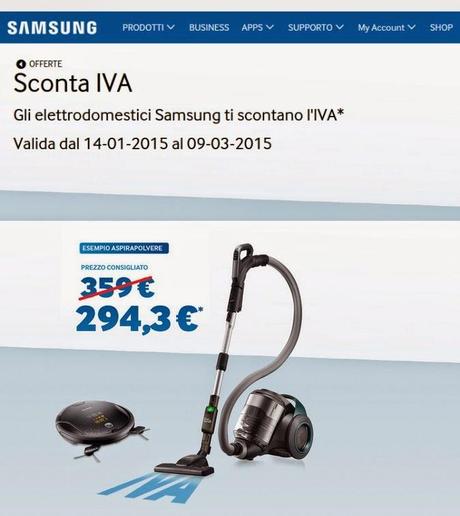 Promozione Samsung Sconta IVA su elettrodomestici Samsung fino al 9 marzo 2015
