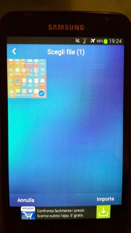 file manager dell'app pronto per importare il contenuto prescelto