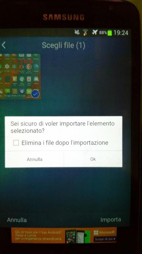 popup di conferma importazione contenuto in kyms