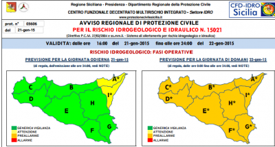 Protezione civile: allerta meteo arancione di pre-allarme con piogge e temporali sulla Sicilia