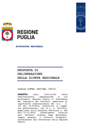 Sblocca Italia: quando le Regioni obbediscono copertina delibera puglia sblocca italia