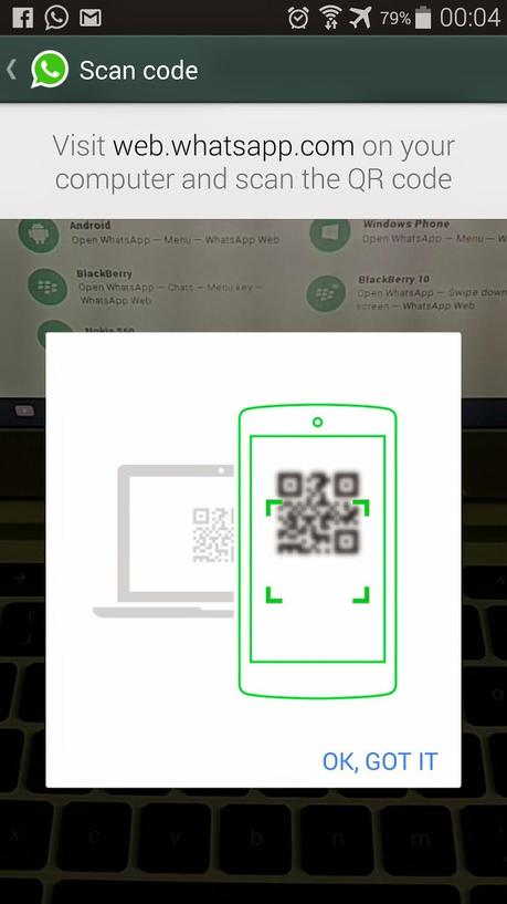 QR code reader per associare vostro account con il client web