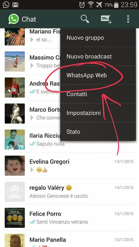 menu a tendina dell'interfaccia principale attivato