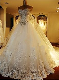 Attractive Sweetheart Beading Lace Up Watteau Train A Line Wedding Dress