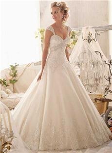 Exquisite Ball Gown Embroidery On Tulle Edged With Sparkling Beading And Wide Hemline Wedding Dress
