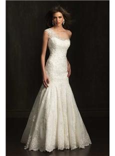 Elegant Appliqued Beading A Line One Shoulder Neckline Sheer Cap Sleeve Wedding Dress