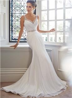 Elegant Mermaid Straps Beading Backless Court Wedding Dress