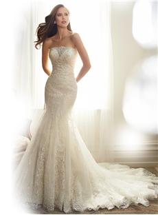 Charming Mermaid Strapless Beading Lace Wedding Dress