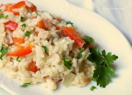 Risotto light veloce con peperoni e tonno cotto in pentola a pressione