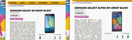 Samsung Galaxy Alpha e Samsung Galaxy A5 disponibiili rispettivamente a 359 e 349 euro