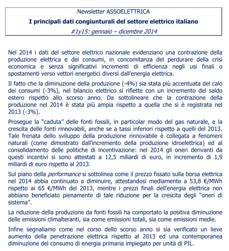 Dati congiunturali settore elettrico 2014_Assoelettrica