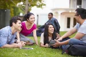 Group Of University Students Working Outside Together