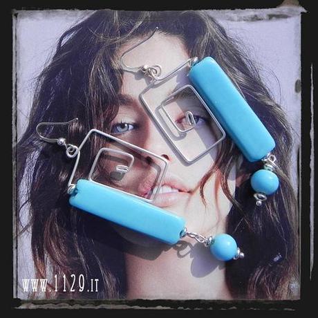 MCRETT orecchini greca rettangolo turchese turquoise glass squared wire silver earrings 1129