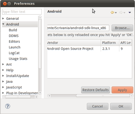 HelloWorld su Android 2.3.1 SDK con Eclipse 35 Galileo