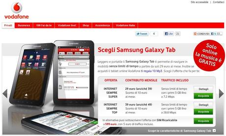 Samsung Galaxy Tab Vodafone Samsung Galaxy Tab 10.1 sarà esclusiva Vodafone 