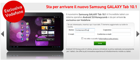 Galaxy Tab 10.1 sarà Esclusiva Vodafone in Italia!