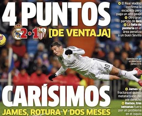 Marca, 5 febbraio – Real Madrid, James Rodriguez fuori due mesi; out anche Ramos e Marcelo