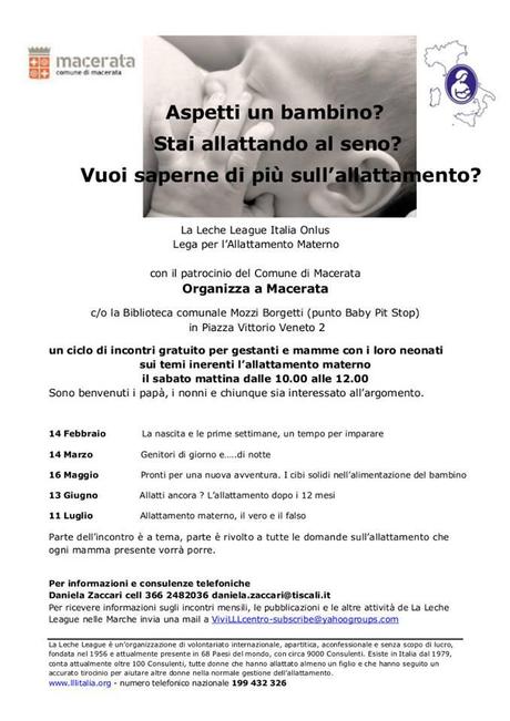 Macerata, incontri con La Leche League in biblioteca