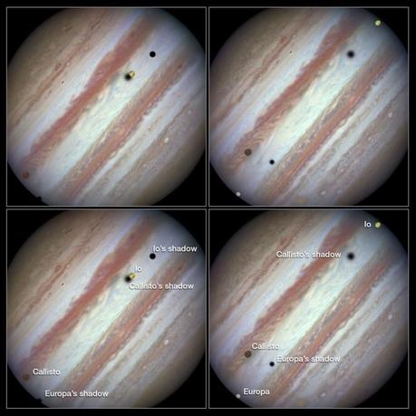 Three moons and their shadows parade across Jupiter — Comparis