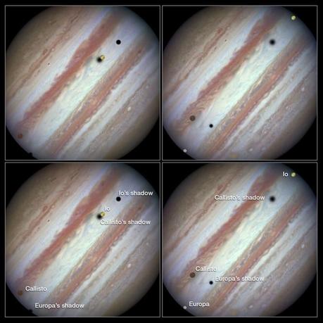 Three moons and their shadows parade across Jupiter — Comparis