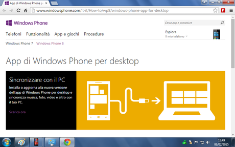 App di Windows Phone per desktop collegamento