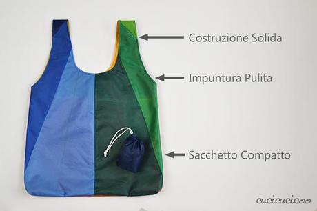 Cartamodello gratuito: la Shopper Portovunque! Recupera il telo da un ombrello o usa tessuto leggero per cucire una shopper bella che si infila dentro un sacchettino col cordoncino nascosto! #carryeverywhereshoppingbag | www.cucicucicoo.com