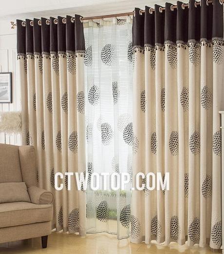 Modern Curtains in Ivory of Polka Dots of Linen and Fiber