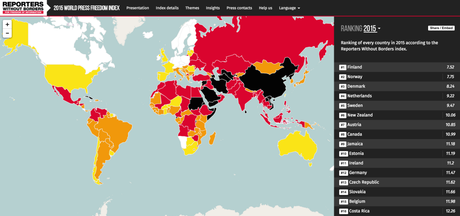 La libertà di stampa nel mondo per Reporters sans frontières (index.rsf.org/#!)