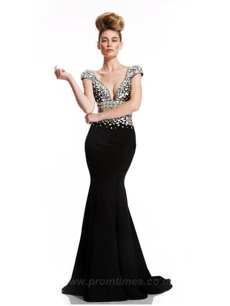 V-neck Sleeveless Sweep/Brush Train Black Evening Dresses ED0053