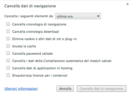 Guida introduttiva di Chrome: svuotamento della cache e gestione dei cookie.