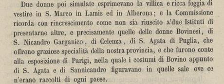 Gli abiti della pacchiana di San Nicandro Garganico in mostra all'Esposizione universale di Parigi del 1867