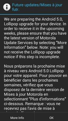 Motorola moto G avviso Lollipop