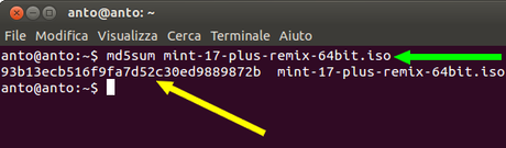 Md5sum risultato da Terminale Linux