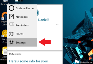 Cortana abilitare su Windows 10 Settings