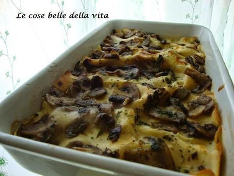 Lasagne ai funghi e prosciutto cotto