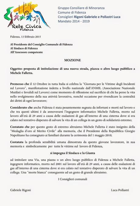 Sicurezza sul lavoro: due mozioni di Rete Civica Fidenza