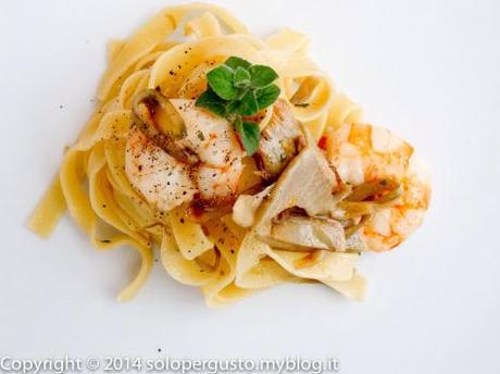 fettuccine carciofi, mazzancolle e mentuccia dell'orto