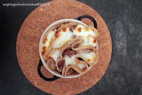 Crespelle al farro (senza uova e senza latte) con funghi e stracchino