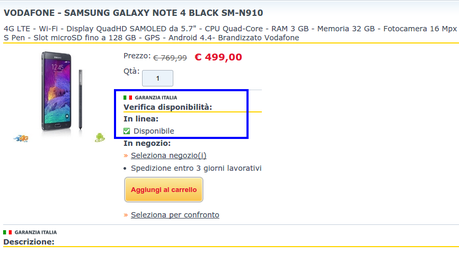 Promozione Samsung Galaxy Note 4 a 499 euro da Comet