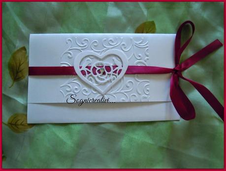 Partecipazioni matrimonio pochette piatta collezione Lovely colore vinaccio