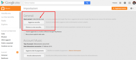 Impostazioni   Google Play Musica